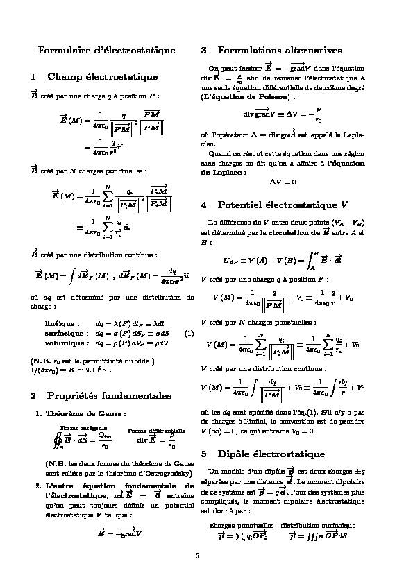 [PDF] Formulaire délectrostatique
