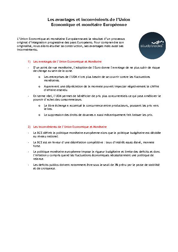 [PDF] Avantages Inconvenients UEM (1)pages - Studytracks