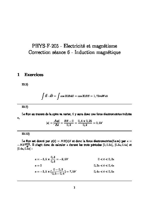 PHYS-F-205 - Electricité et magnétisme Correction séance 6