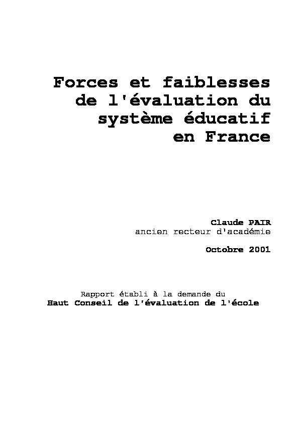 Forces et faiblesses de lévaluation du système éducatif en France