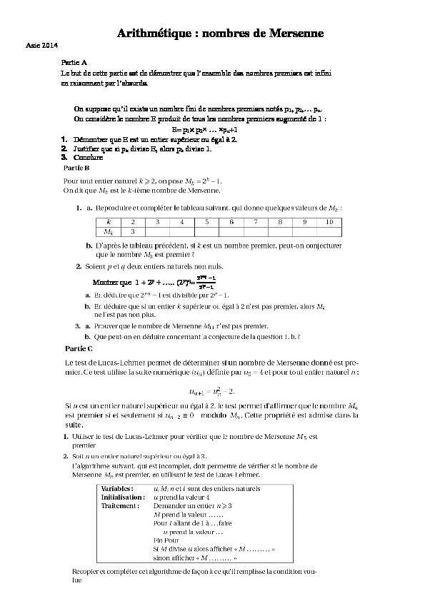 [PDF] Primalité des nombres de Mersenne - ENS Rennes