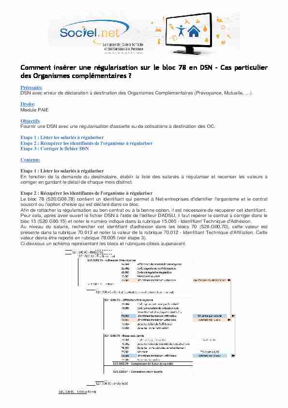 [PDF] Comment insérer une régularisation sur le bloc 78 en DSN - Cas