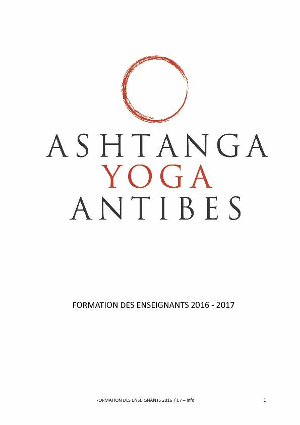 FORMATION DES ENSEIGNANTS 2016 - Ashtanga Yoga Antibes
