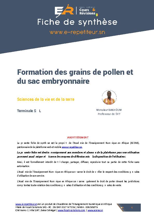 [PDF] Formation des grains de pollen et du sac embryonnaire - E-repetiteur