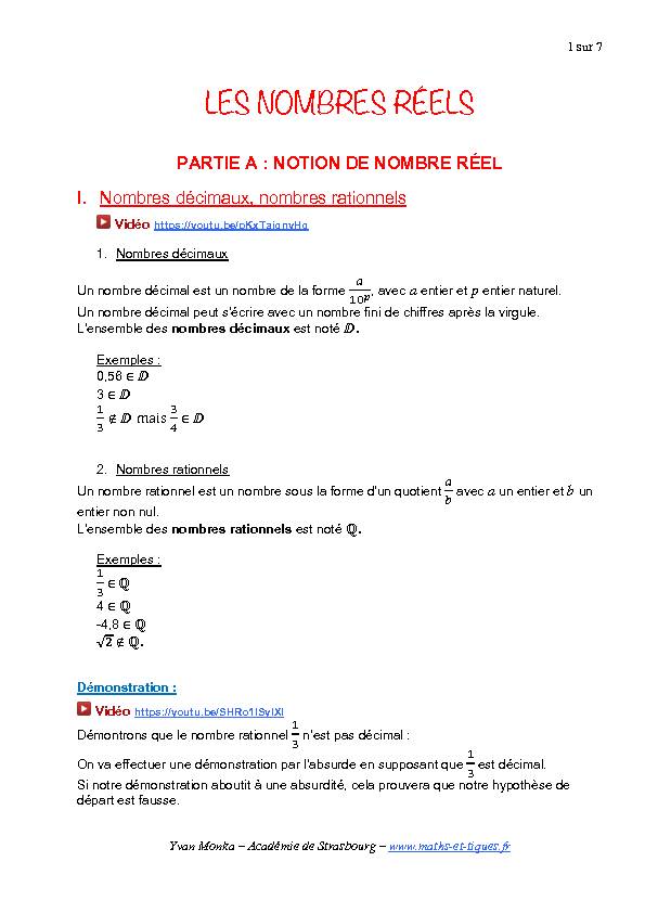 [PDF] LES NOMBRES RÉELS - maths et tiques