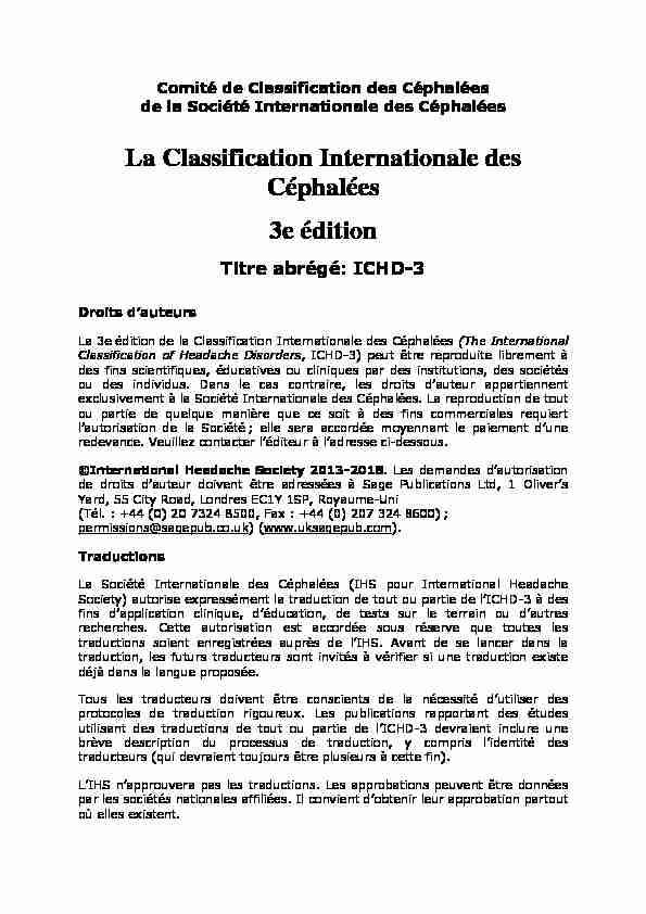 La Classification Internationale des Céphalées 3e édition
