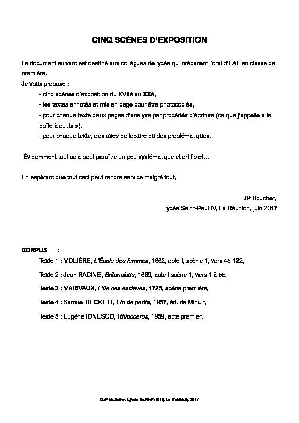 [PDF] CINQ SCÈNES DEXPOSITION