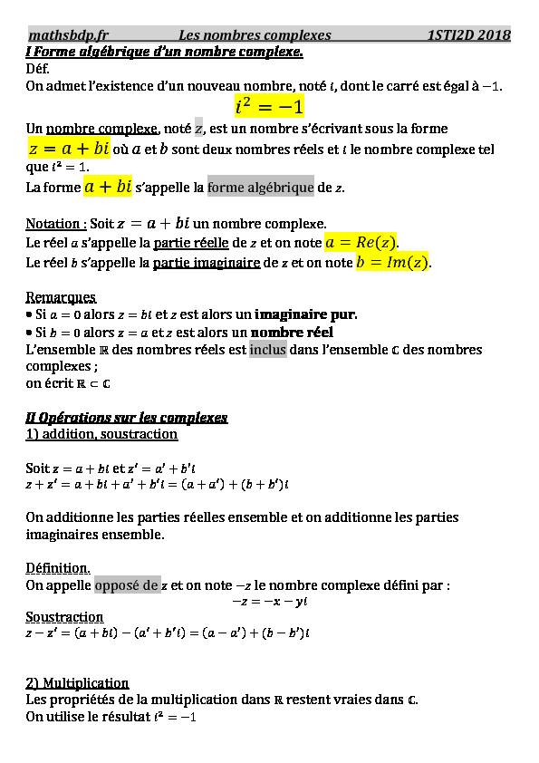 Complexes cours 1STI2D - mathsbdpfr