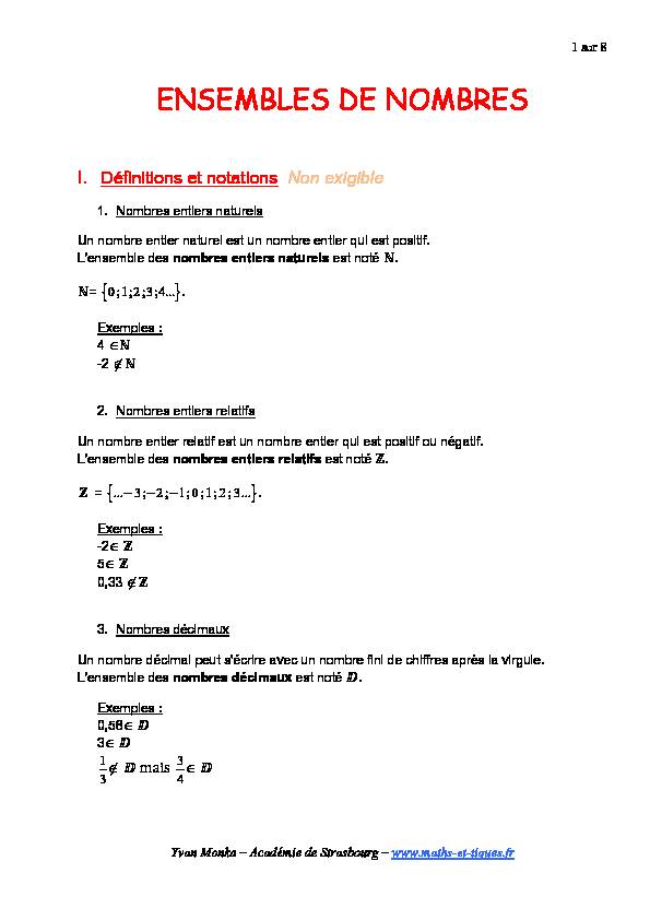 [PDF] ENSEMBLES DE NOMBRES - maths et tiques