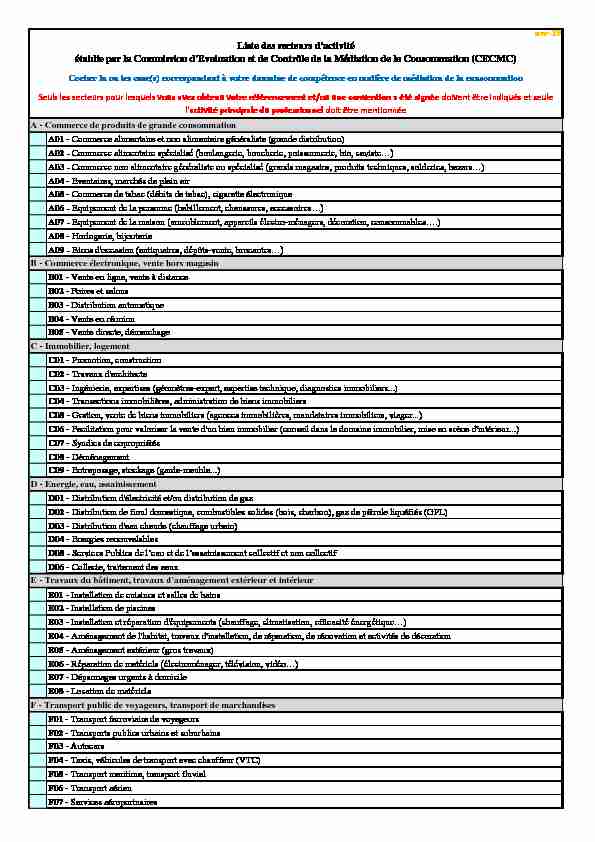 [PDF] Liste des secteurs dactivité établie par la  - Economiegouvfr