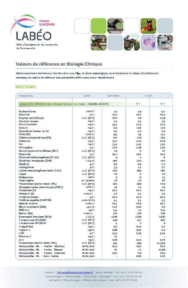 [PDF] Valeurs de référence en Biologie Clinique