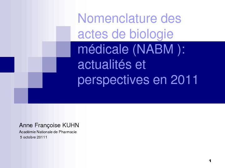 [PDF] Évolution de la nomenclature des actes de biologie médicale (NABM )