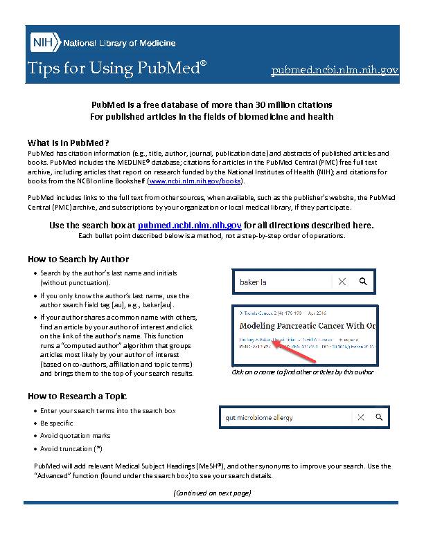 [PDF] Tips for Using PubMed Factsheet 2021 English
