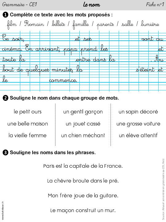 [PDF] 3 fiches dexercices « Le nom - Lutin Bazar