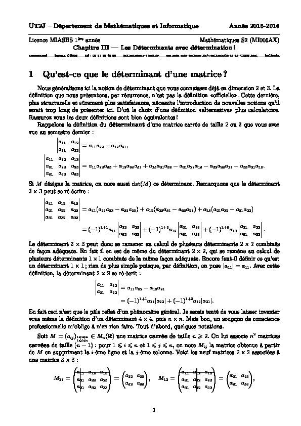 [PDF] 1 Quest-ce que le déterminant dune matrice ?