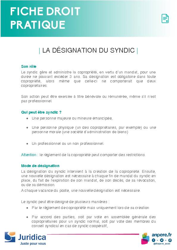 [PDF]  LA DÉSIGNATION DU SYNDIC  - ANPERE