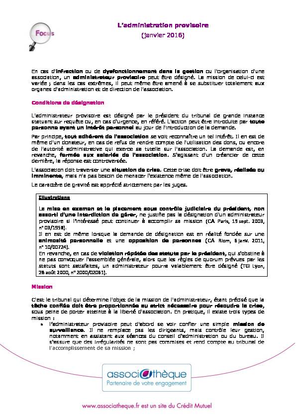 [PDF] Ladministration provisoire - Associathèque