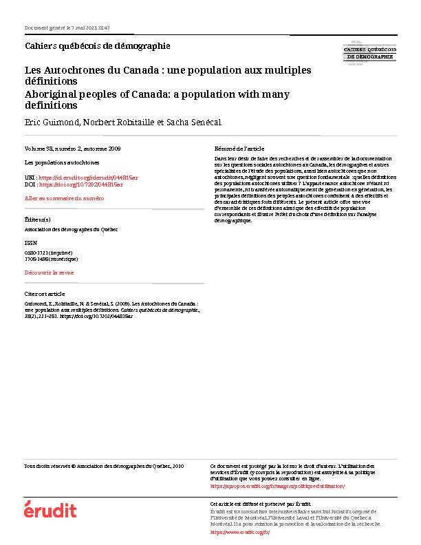 Les Autochtones du Canada : une population aux multiples définitions