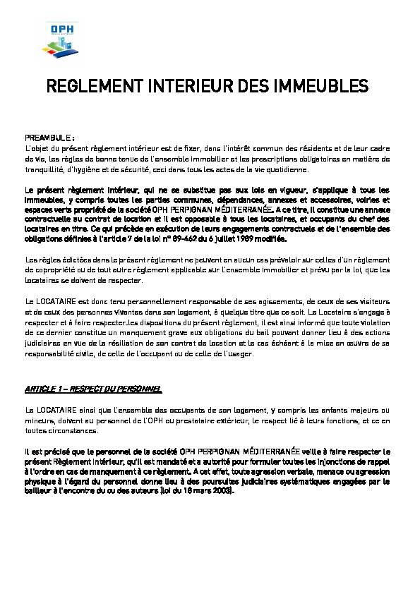 [PDF] REGLEMENT INTERIEUR DES IMMEUBLES
