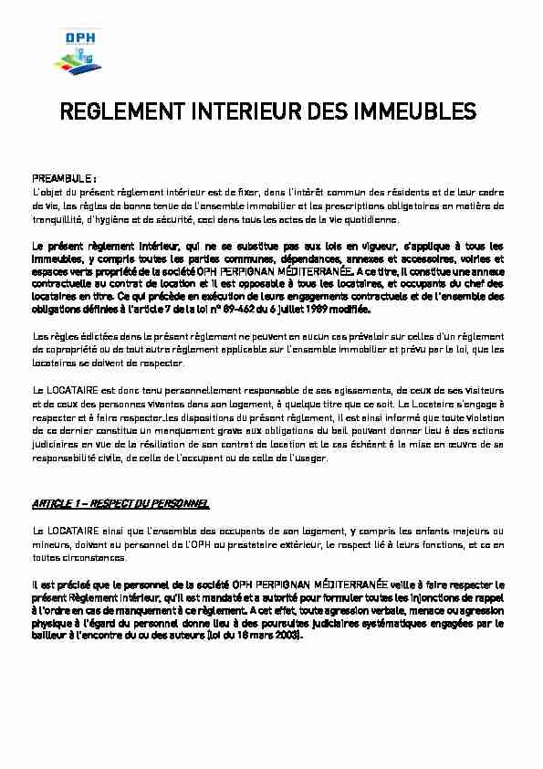 [PDF] REGLEMENT INTERIEUR DES IMMEUBLES