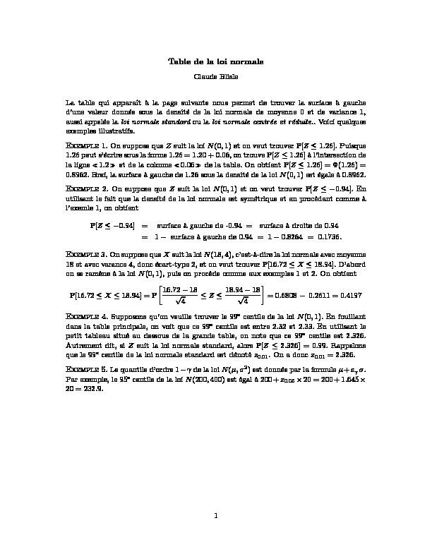 [PDF] Table de la loi normale