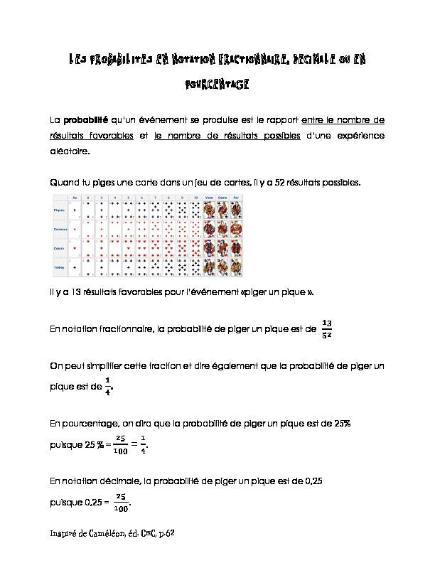 [PDF] les probabilites en notation fractionnaire, decimale ou en pourcentage
