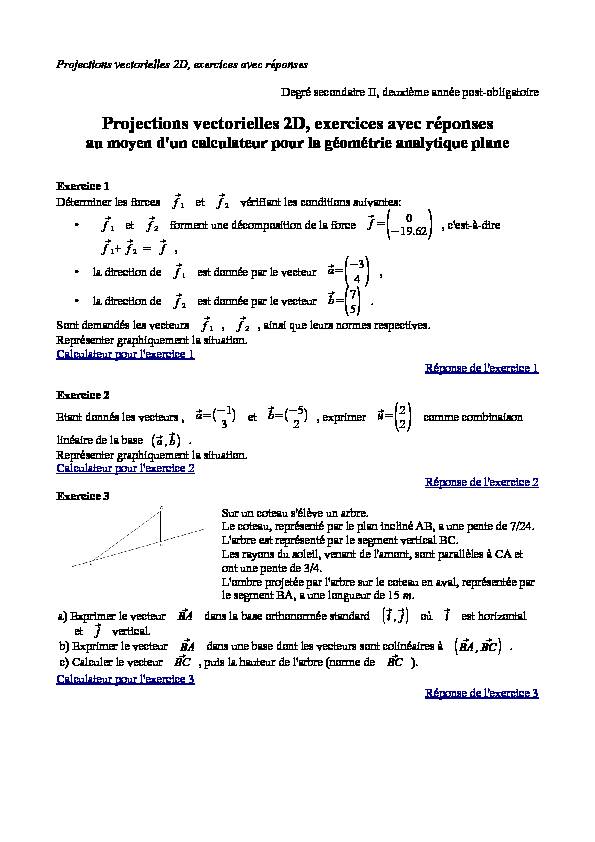 [PDF] Projections vectorielles 2D exercices avec réponses