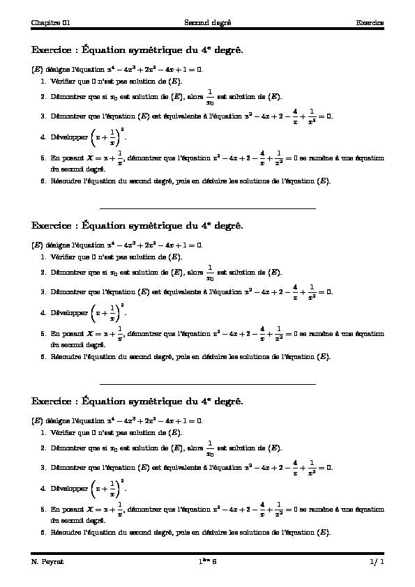 [PDF] Équation symétrique du 4e degré Exercice - Maths91fr