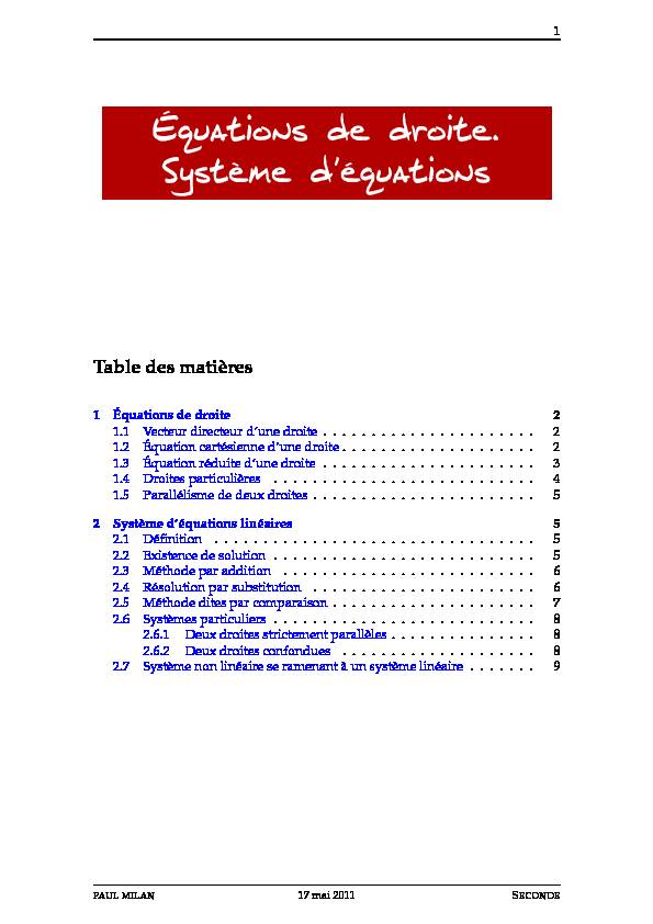 [PDF] Équations de droite Système déquations - Lycée dAdultes