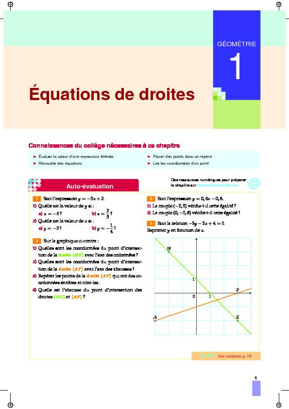 [PDF] Équations de droites - Les manuels Sesamath