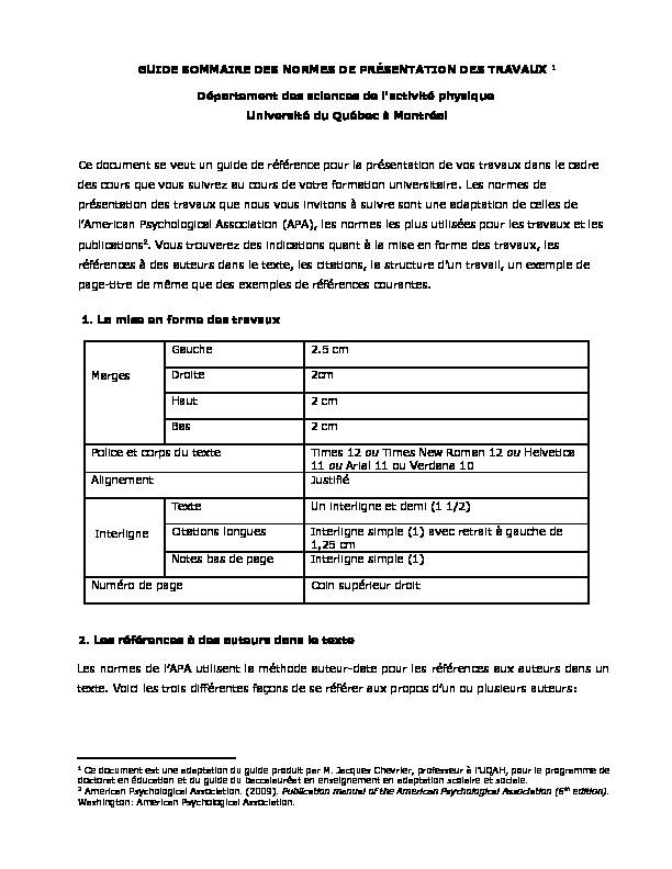 [PDF] Normes de présentation de travaux - UQÀM - Sciences de lactivité