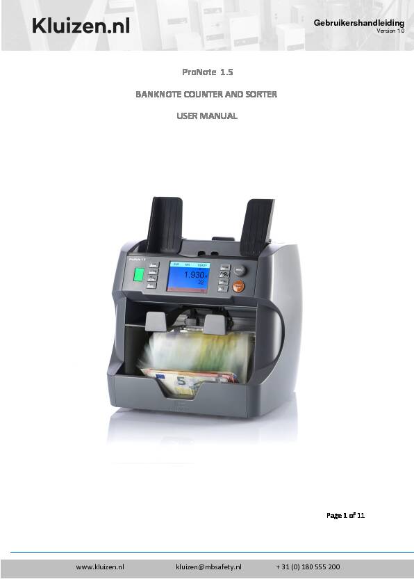 ProNote 15 BANKNOTE COUNTER AND SORTER USER MANUAL - kluizen