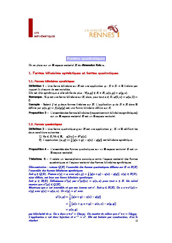 [PDF] Formes quadratiques - Université de Rennes