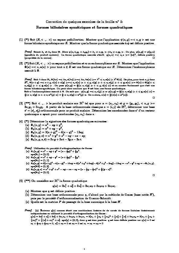 Correction de quelques exercices de la feuille no 5: Formes