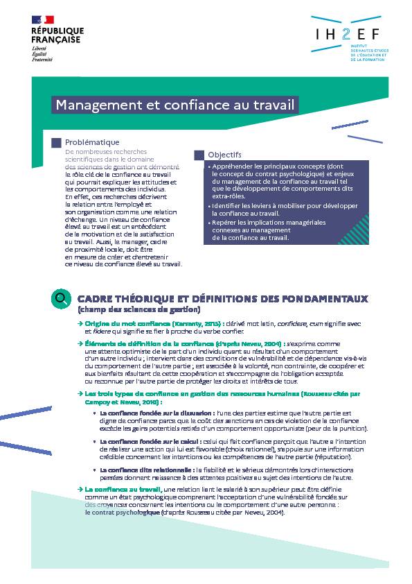 [PDF] Management et confiance au travail - IH2EF
