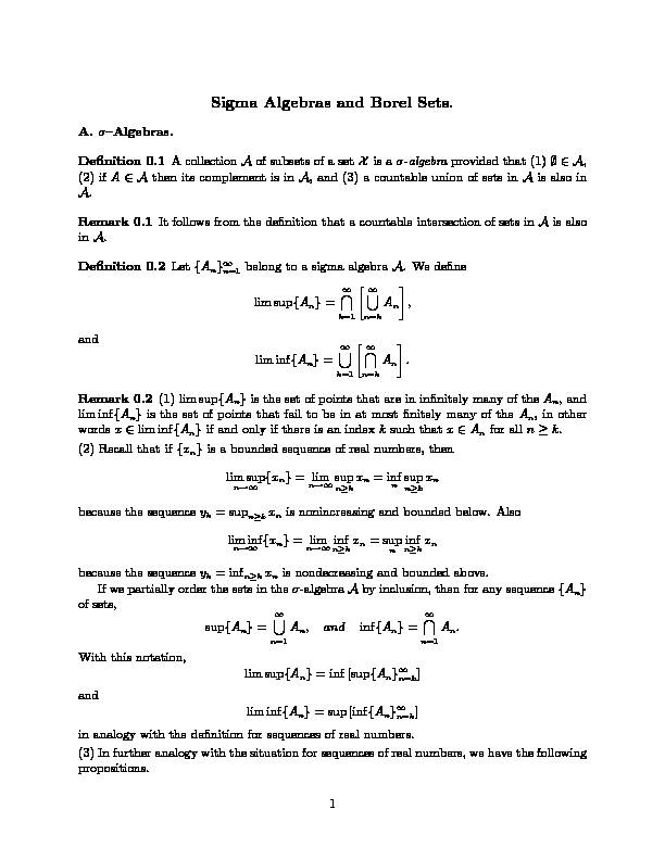 Sigma Algebras and Borel Sets - George Mason University