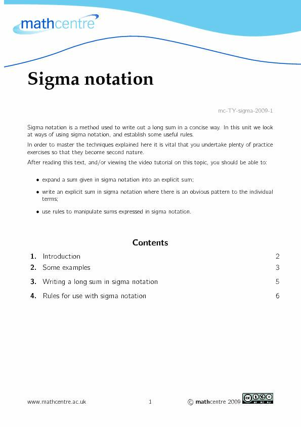 Sigma notation - mathcentreacuk