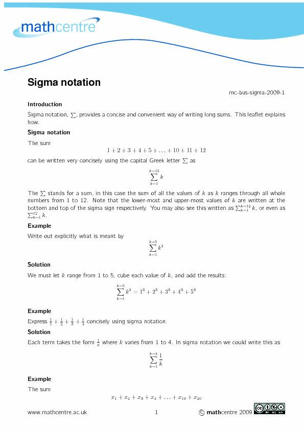 Sigma notation - mathcentreacuk