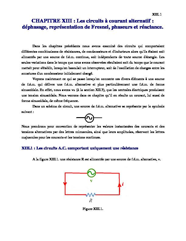 [PDF] CHAPITRE XIII : Les circuits à courant alternatif : déphasage  - IIHE