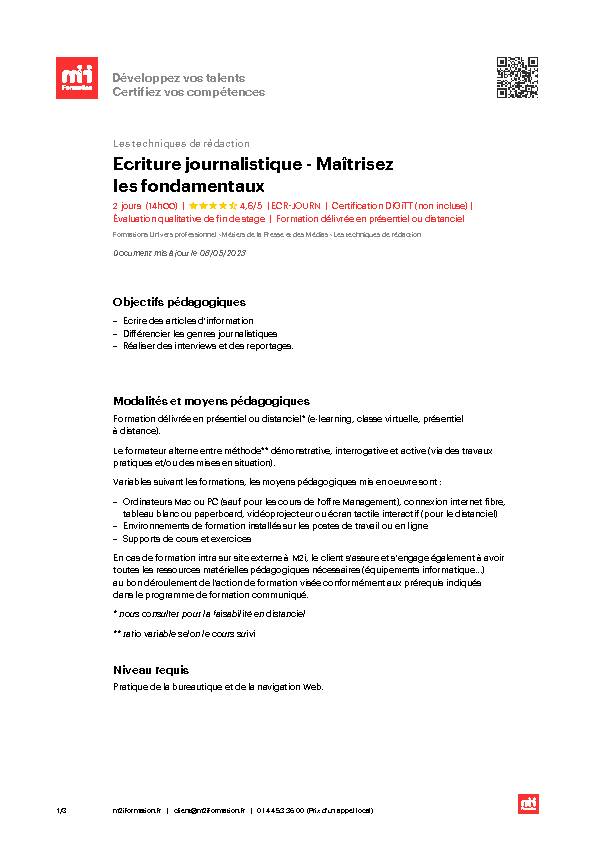 [PDF] Ecriture journalistique - Maîtrisez les fondamentaux - M2i Formation