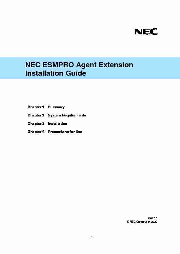 NEC ESMPRO Agent Extension Installation Guide