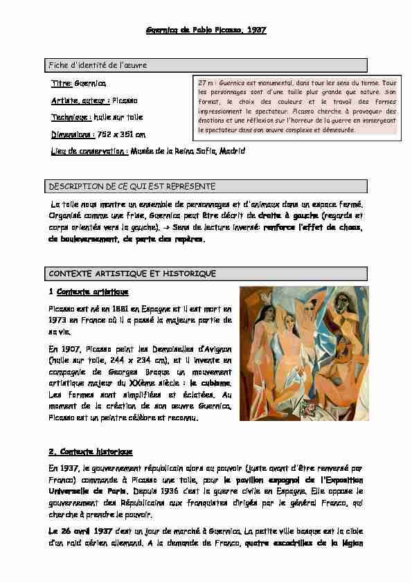 [PDF] Guernica Artiste, auteur : Picasso Technique - Histoire Des Arts