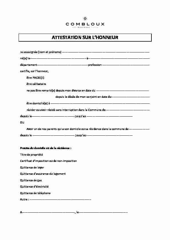 [PDF] Attestation-sur-l-honneur-mariagepdf - Mairie-comblouxfr