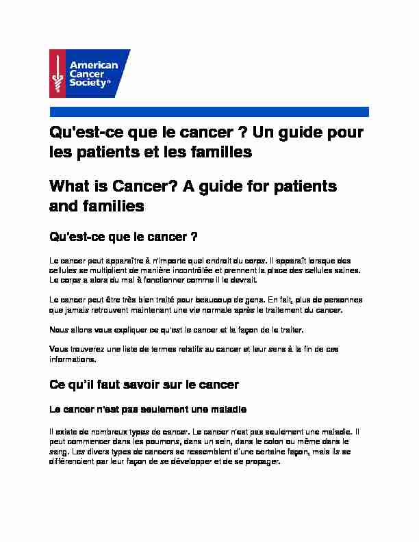 Qu'est-ce que le cancer€? Un guide pour les patients et les