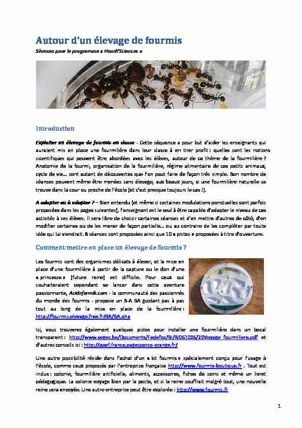 [PDF] Autour dun élevage de fourmis - Fondation LAMAP