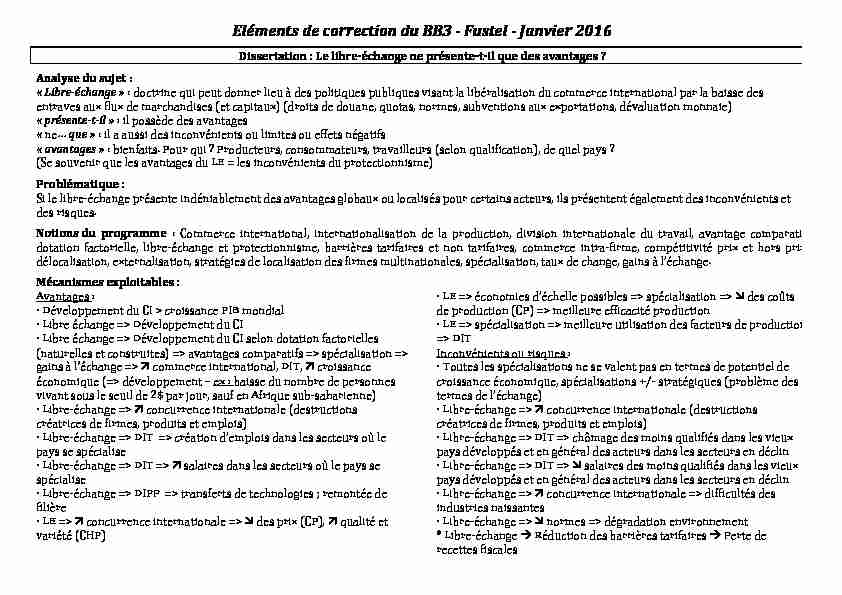 Eléments de correction du BB3 -? Fustel -? Janvier 2016 - Dissertation