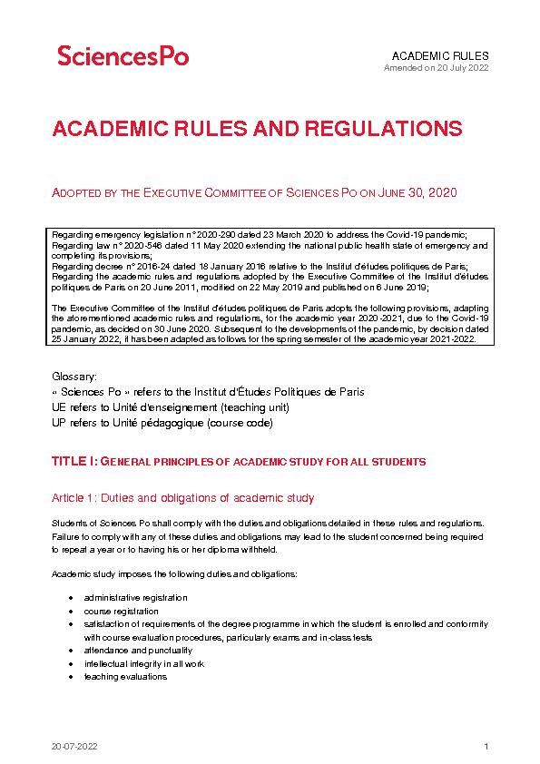 Academic rules and regulations - Paris