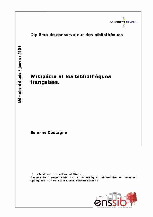 [PDF] Wikipédia et les bibliothèques françaises - Enssib
