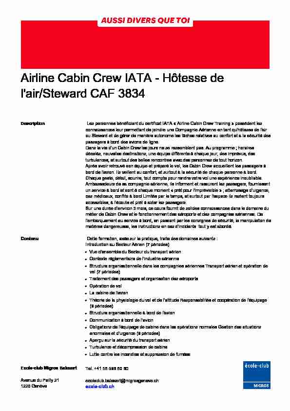 Airline Cabin Crew IATA - Hôtesse de lair/Steward CAF 3834