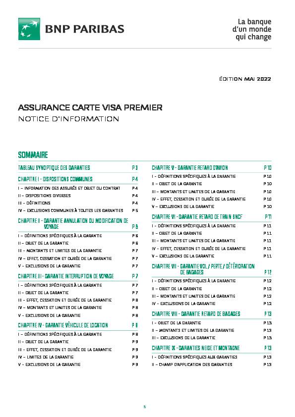 [PDF] ASSURANCE CARTE VISA PREMIER - BNP Paribas